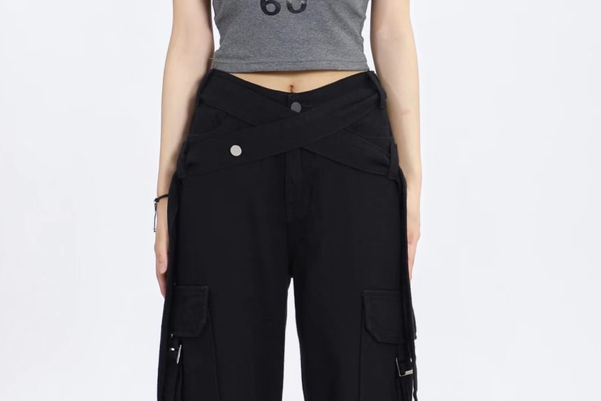 V Waistline Straight-Fit Wide-Leg Cargo Pants