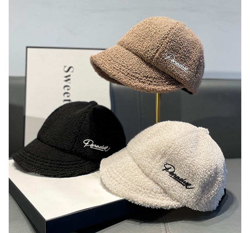 Shearling Letter Cap Faux Embroidered