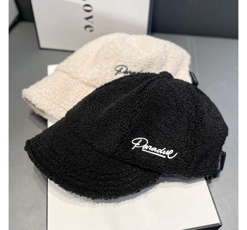 Shearling Letter Cap Faux Embroidered