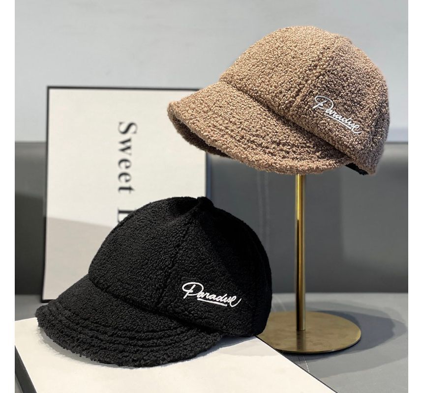 Shearling Letter Cap Faux Embroidered