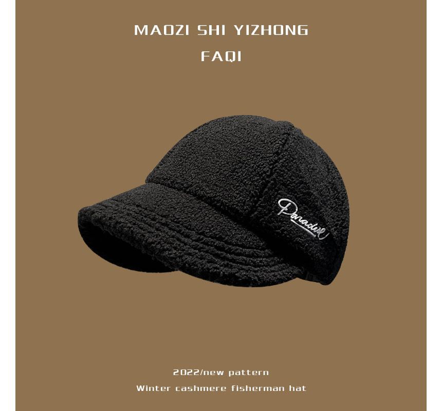 Shearling Letter Cap Faux Embroidered