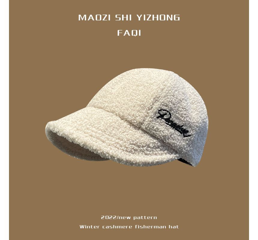 Shearling Letter Cap Faux Embroidered