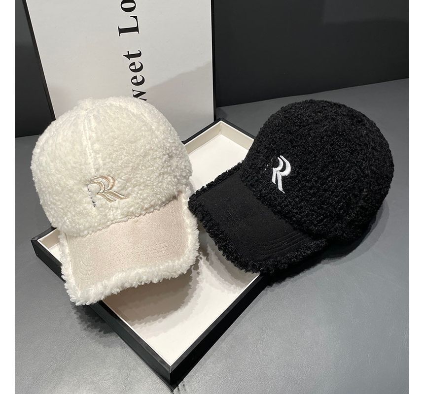 Faux Cap Letter Embroidered Shearling