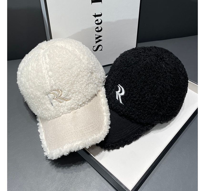 Faux Cap Letter Embroidered Shearling