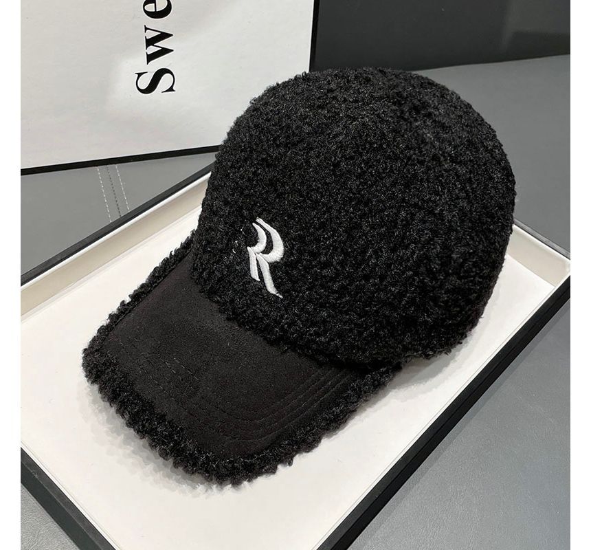 Faux Cap Letter Embroidered Shearling