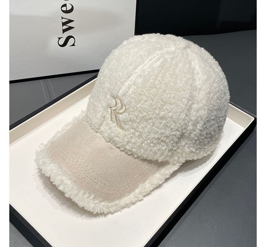 Faux Cap Letter Embroidered Shearling