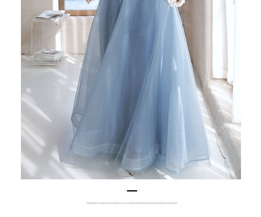 Midi Off-Shoulder Evening Gown Sequin A-Line Dress /