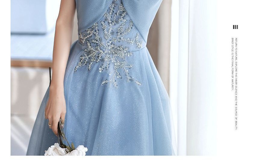 Midi Off-Shoulder Evening Gown Sequin A-Line Dress /