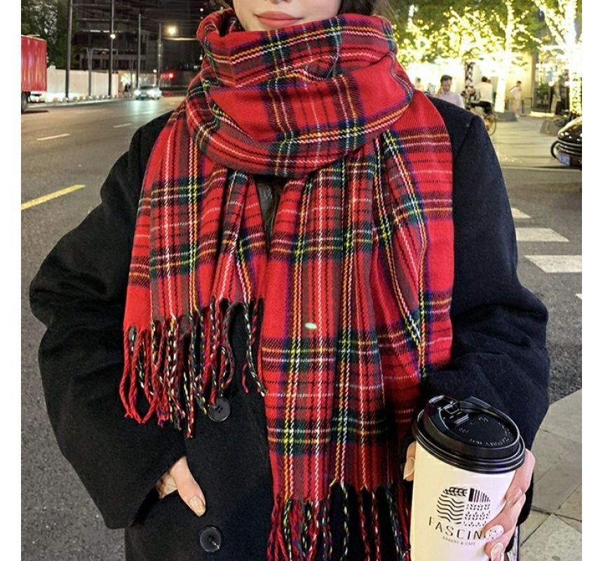 Scarf Plaid Fringe