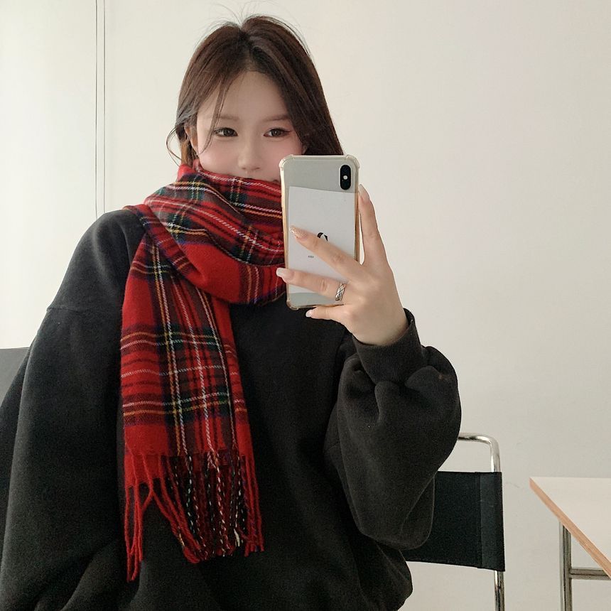 Scarf Plaid Fringe