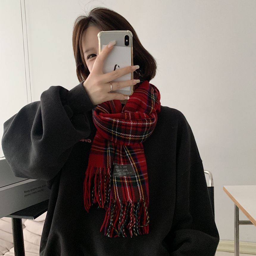 Scarf Plaid Fringe