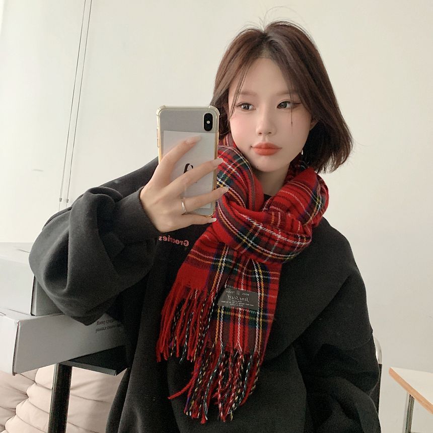 Scarf Plaid Fringe
