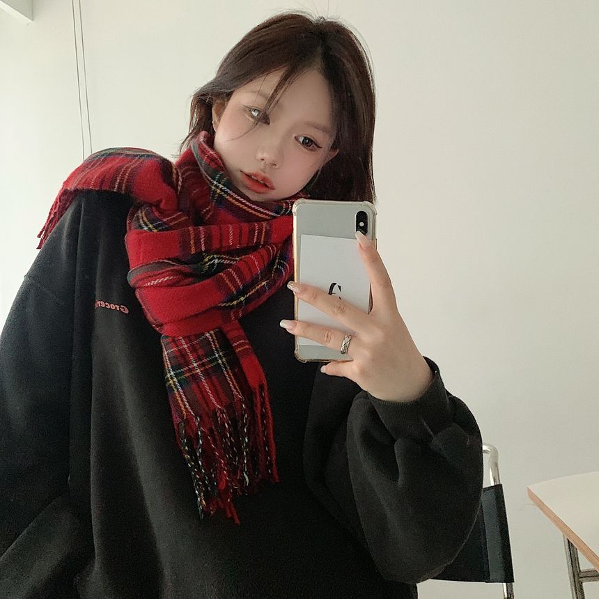 Scarf Plaid Fringe