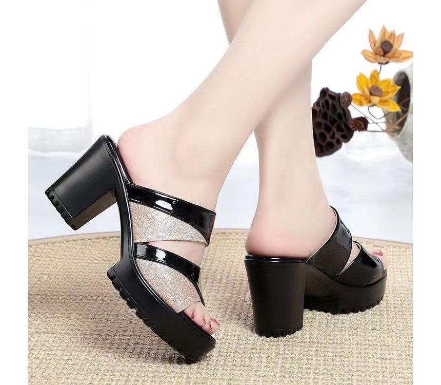 Platform Block-Heel Slide Sandals