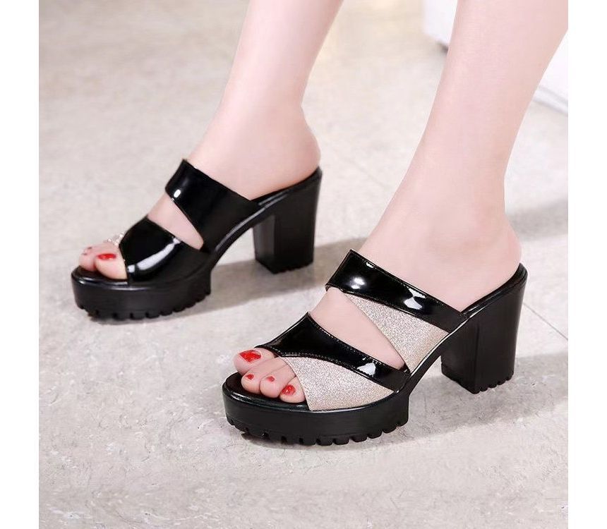 Platform Block-Heel Slide Sandals