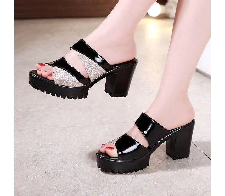 Platform Block-Heel Slide Sandals