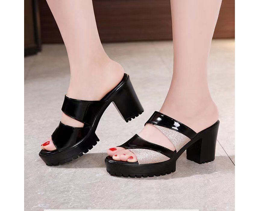 Platform Block-Heel Slide Sandals
