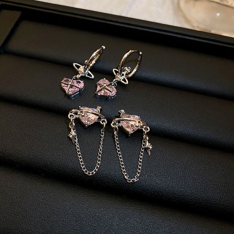 Dangle Heart Earring Rhinestone