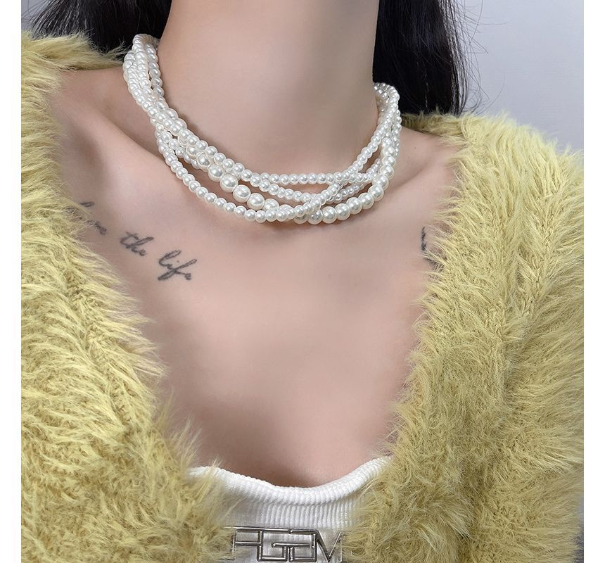 Pearl Choker Layered Faux