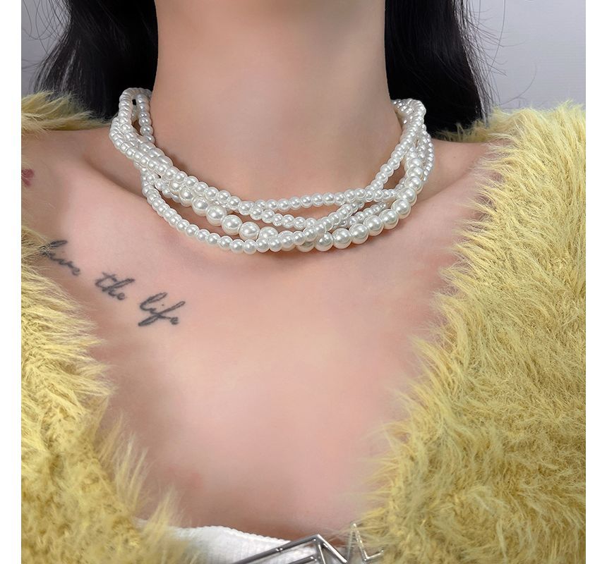 Pearl Choker Layered Faux