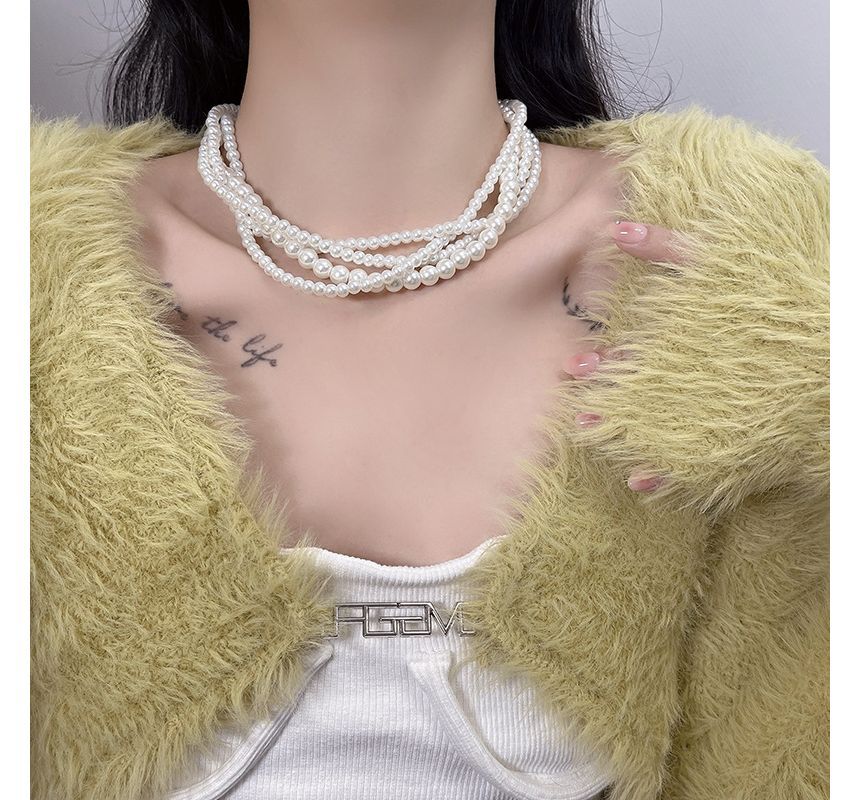Pearl Choker Layered Faux