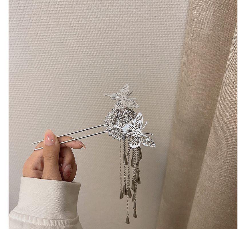 Alloy Hair Butterfly Fringed Stick