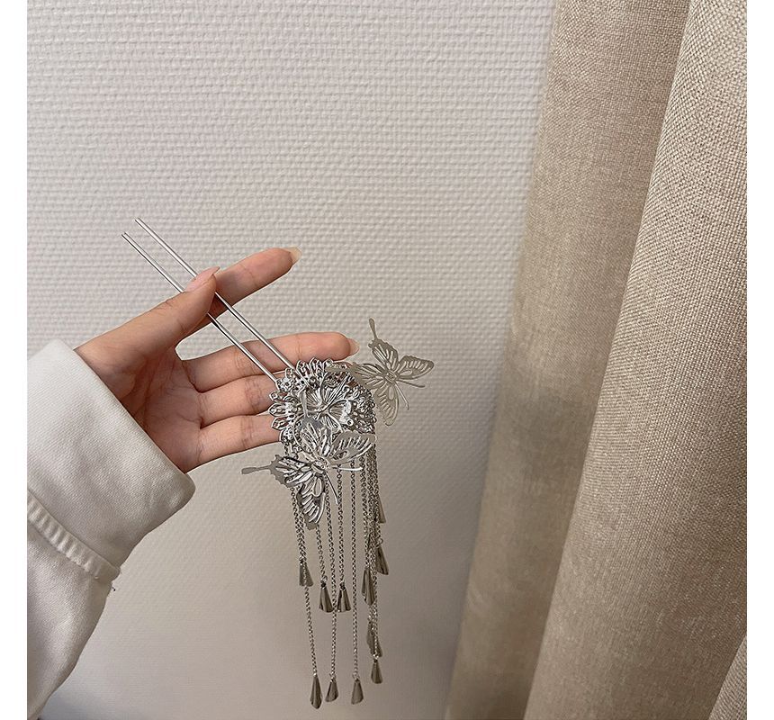 Alloy Hair Butterfly Fringed Stick