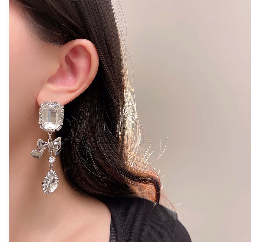 Crystal Bow Earring Faux Dangle