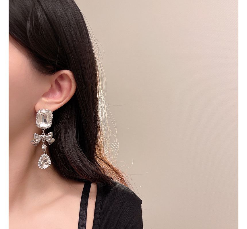 Crystal Bow Earring Faux Dangle