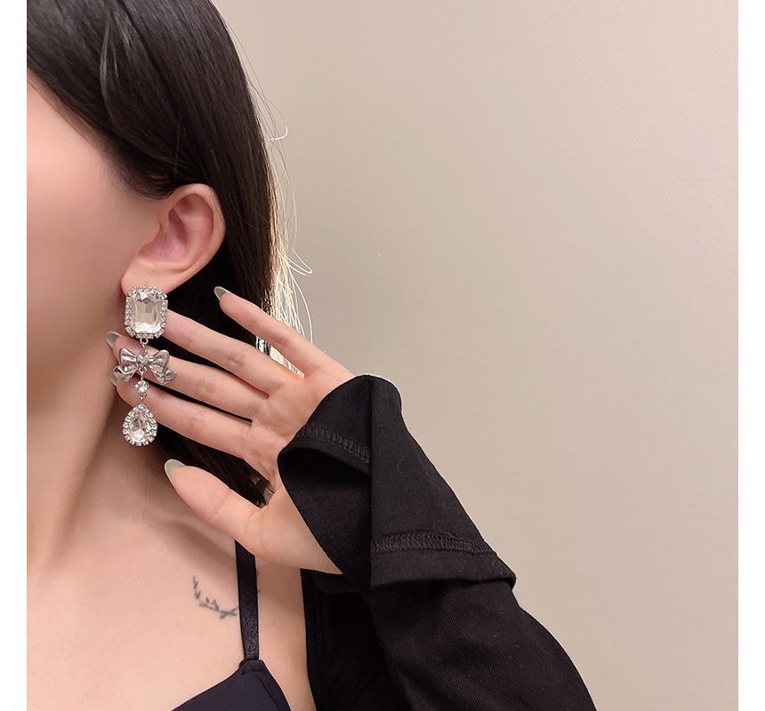 Crystal Bow Earring Faux Dangle