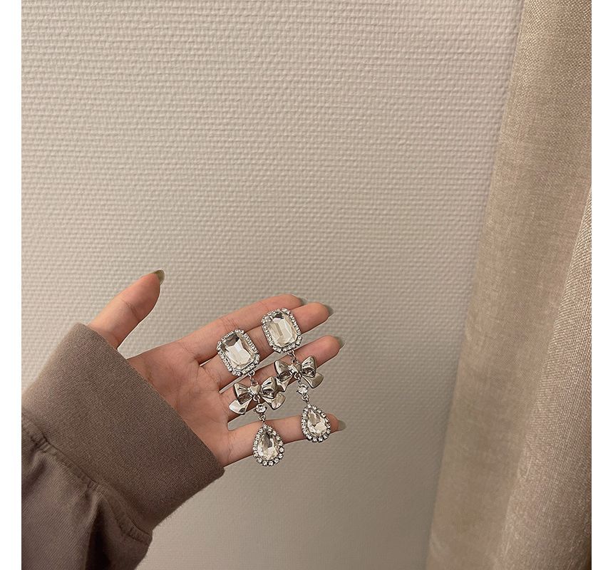 Crystal Bow Earring Faux Dangle