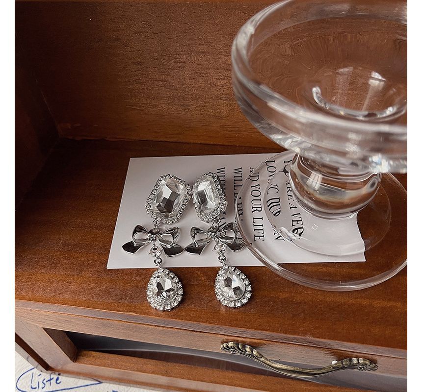 Crystal Bow Earring Faux Dangle