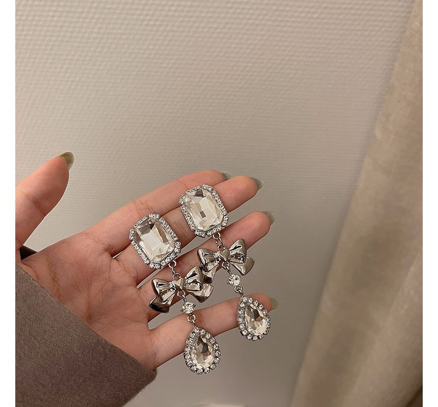 Crystal Bow Earring Faux Dangle