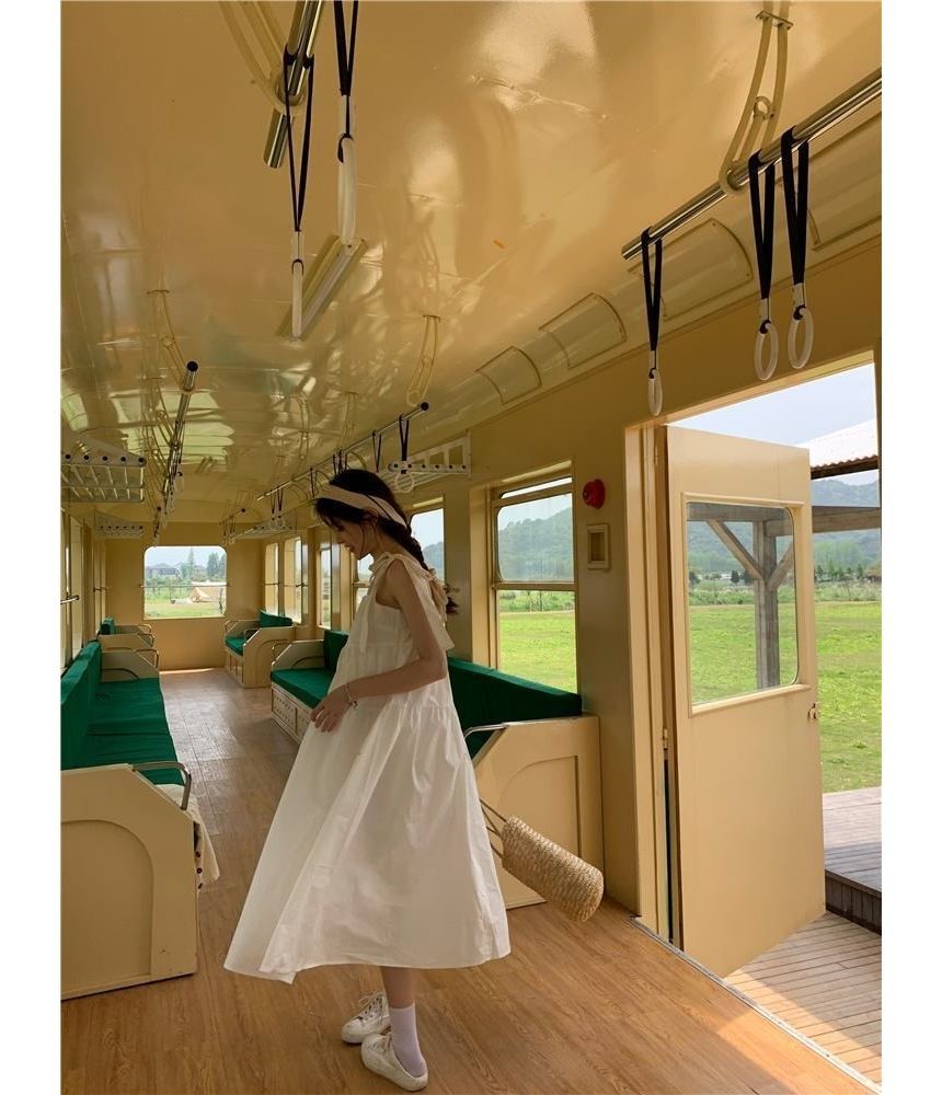 Spaghetti Plain Sundress Midi Strap