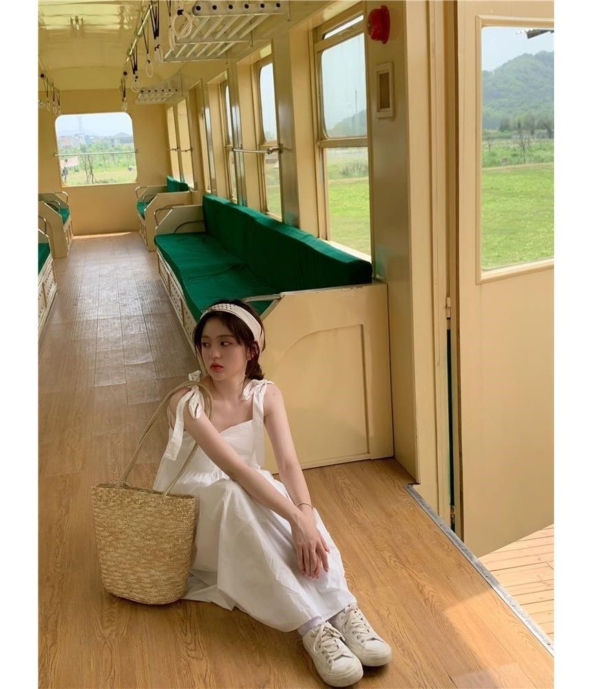 Spaghetti Plain Sundress Midi Strap