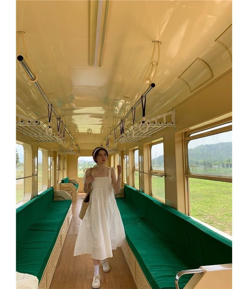 Spaghetti Plain Sundress Midi Strap