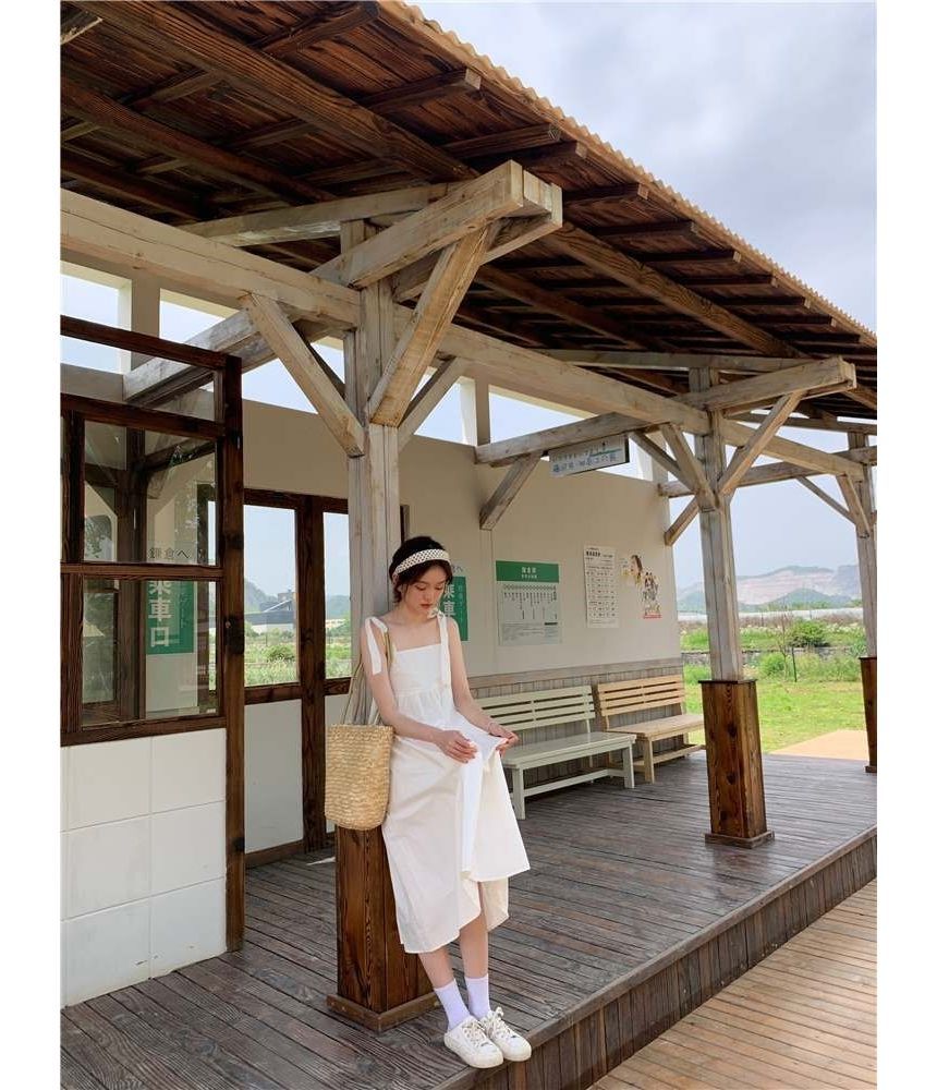 Spaghetti Plain Sundress Midi Strap