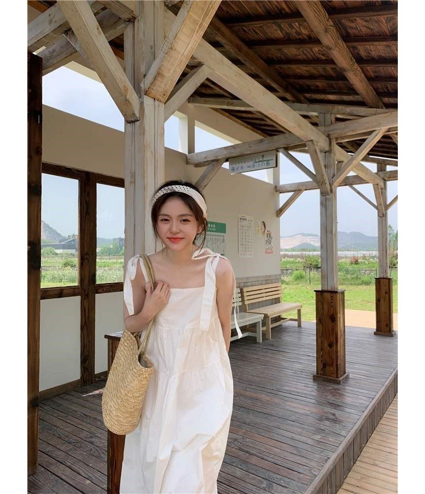 Spaghetti Plain Sundress Midi Strap