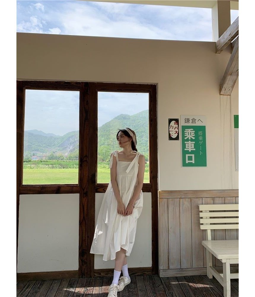 Spaghetti Plain Sundress Midi Strap