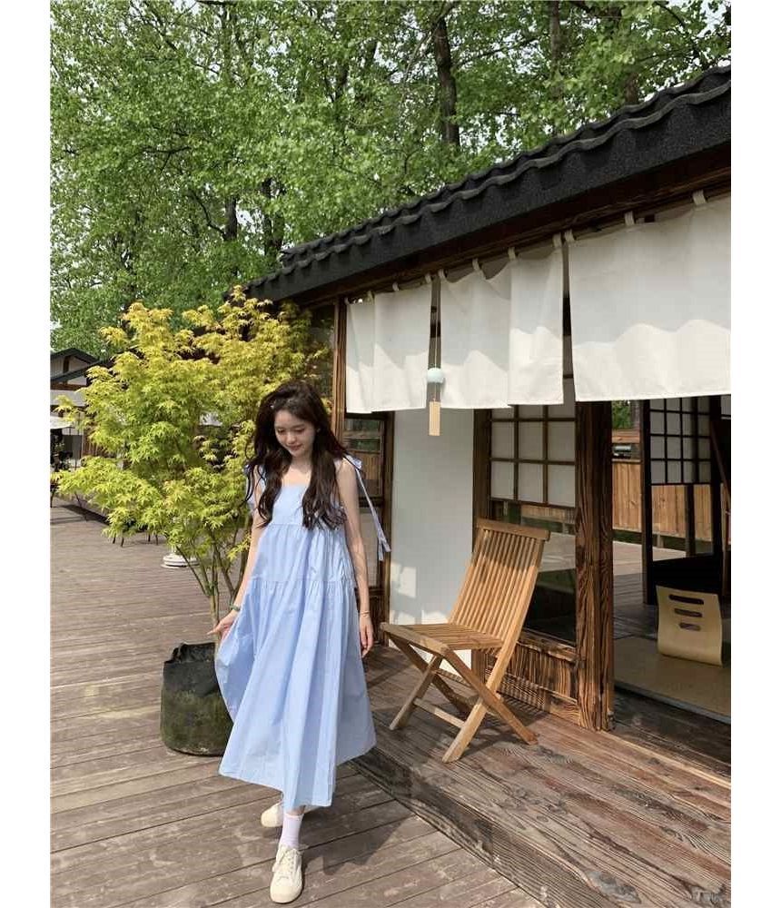 Spaghetti Plain Sundress Midi Strap