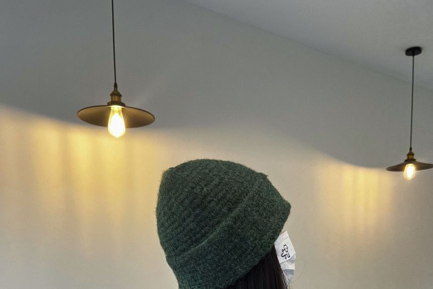 Lettering Embroidered Beanie Knit