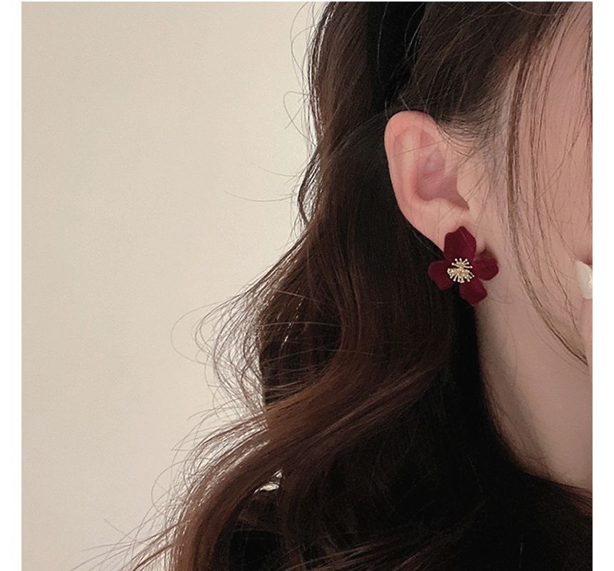 Alloy Flower Flocking Earring