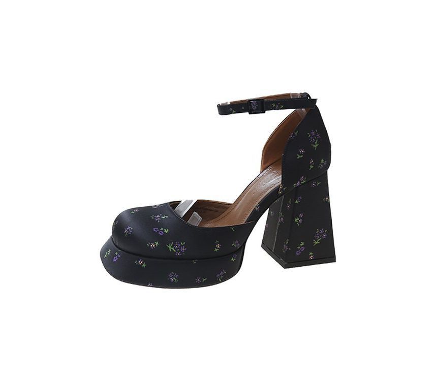 Ankle Square-Toe Strap Block-Heel Pumps