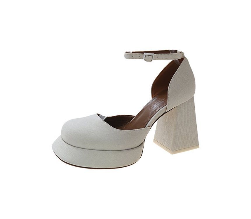 Ankle Square-Toe Strap Block-Heel Pumps