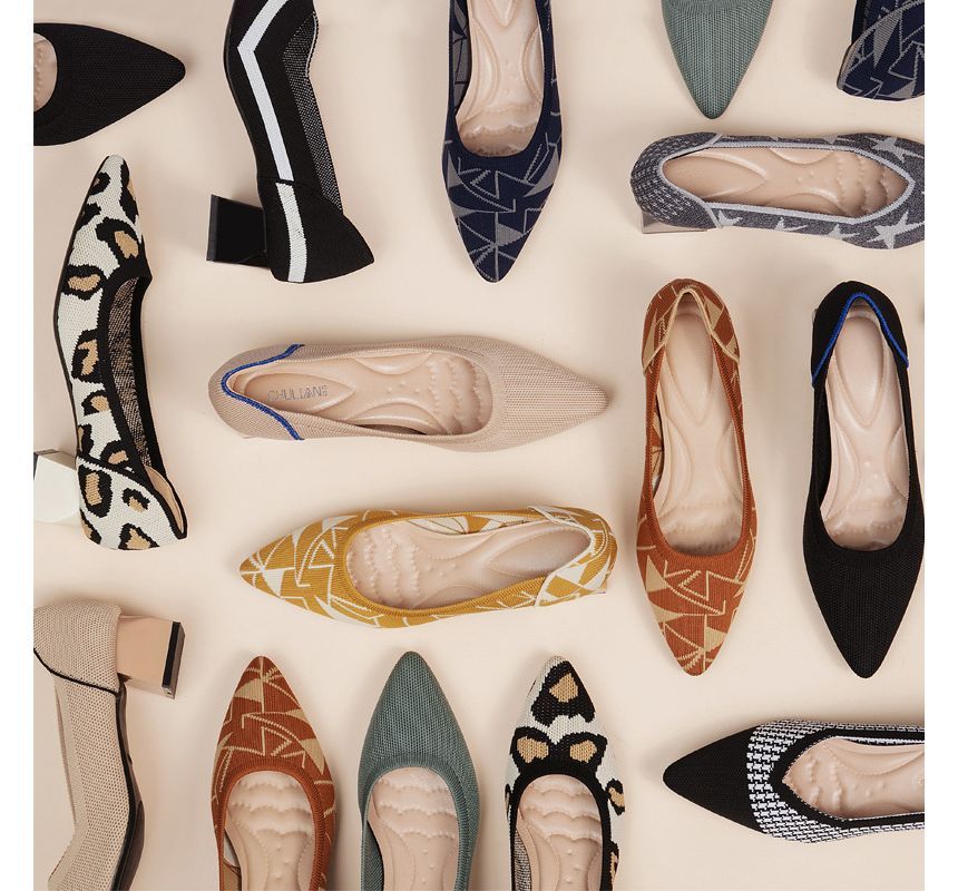 Pumps Pointed Knit Block-Heel