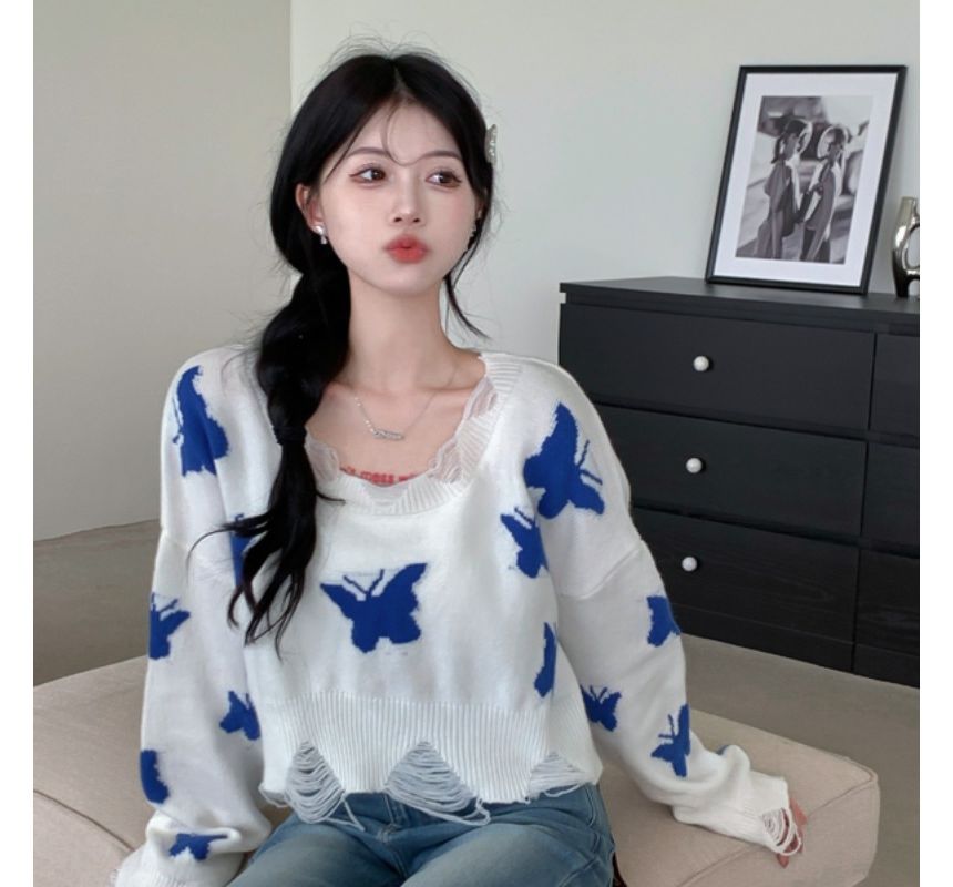 Butterfly Jacquard Knit Sweater