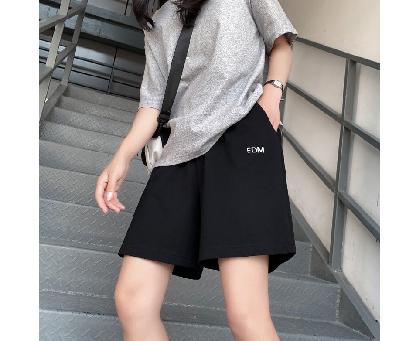 Embroidered Shorts Letter High Waist