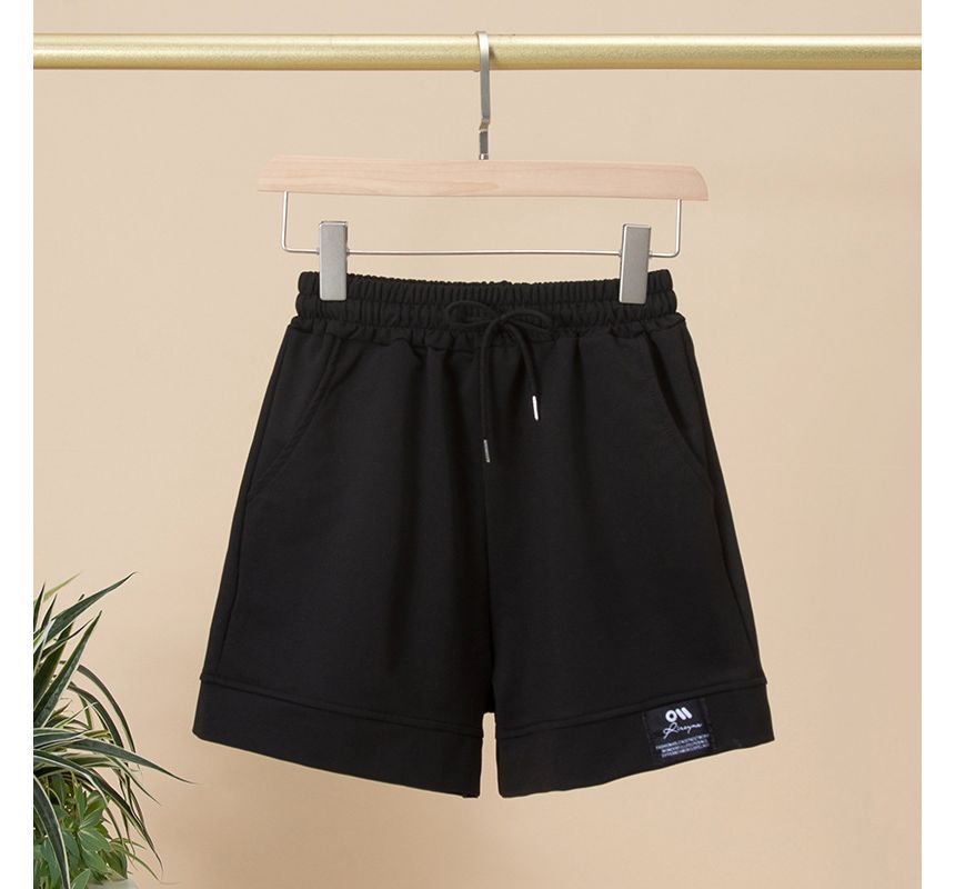 Label Shorts Waist Applique High Plain