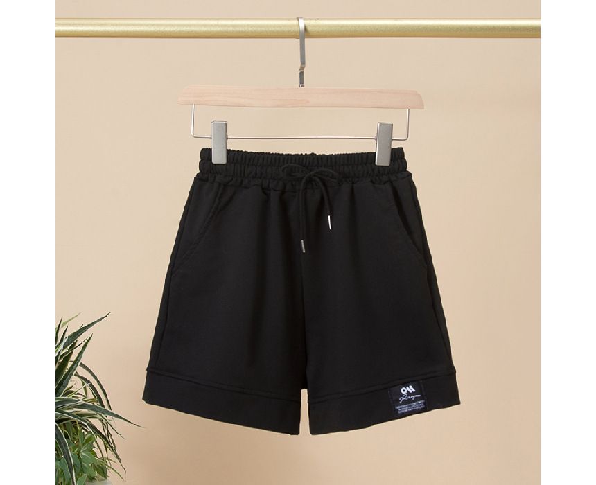 Label Shorts Waist Applique High Plain