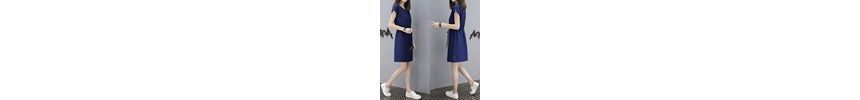 Mini Drawstring-Waist Dress A-Line V-Neck Short-Sleeve Plain